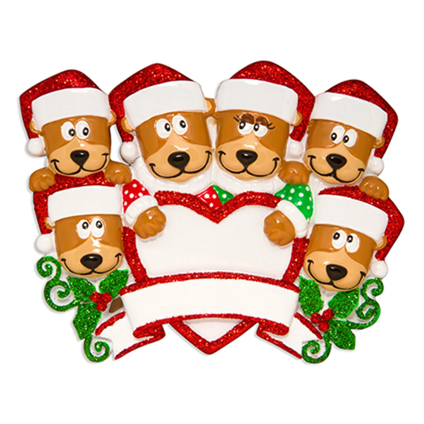 Bear Family Of 6 With Heart Personalized Christmas Ornament
