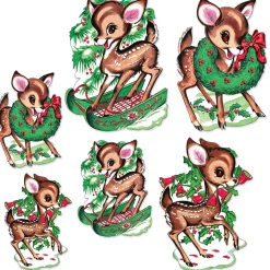 Beistle Vintage Set Of 6 Reindeer Cut Out Paper Christmas Decorations 20054