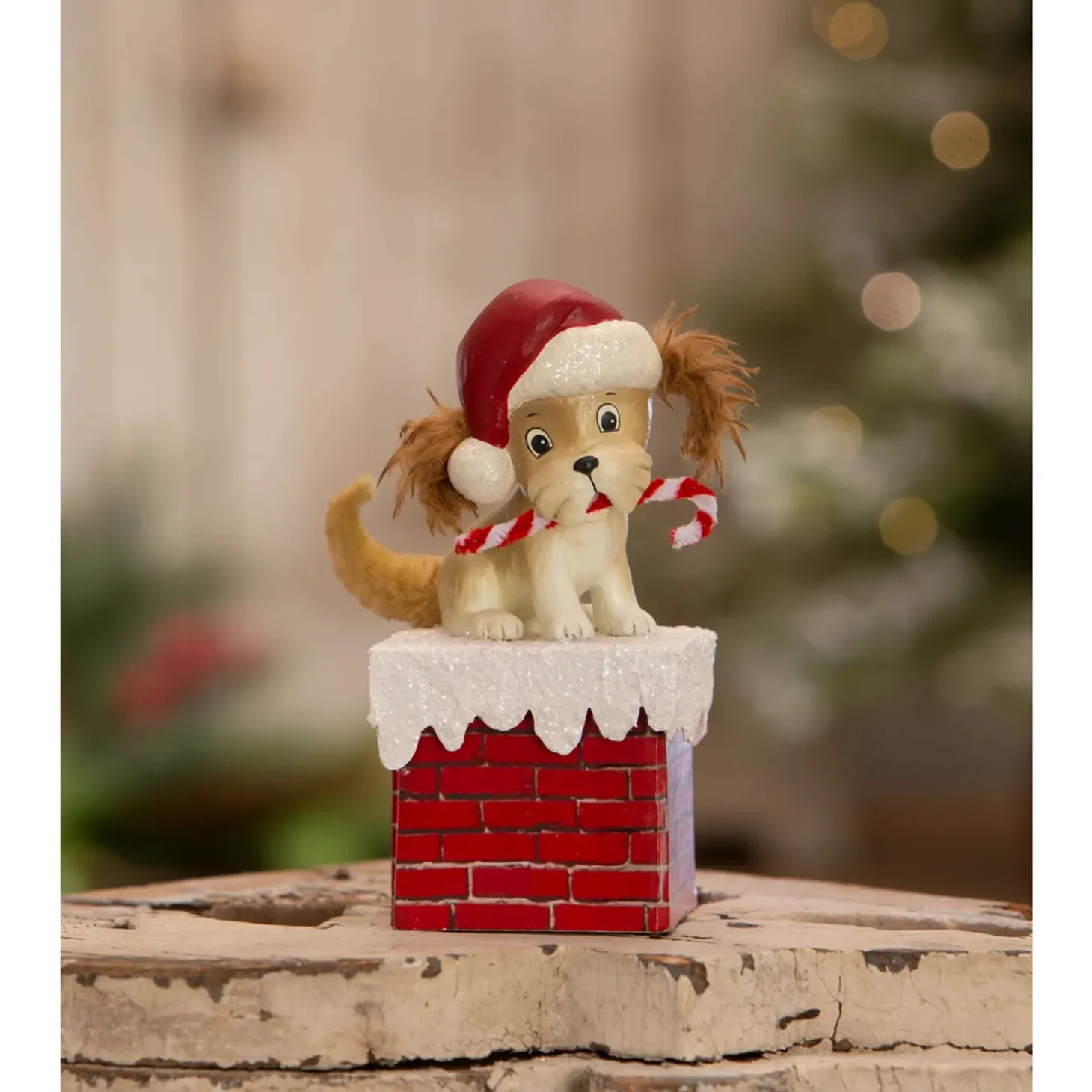 Bethany Lowe 5.75" Christmas Puppy On Box Vintage Christmas Decoration TL3368