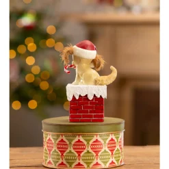 Bethany Lowe 5.75" Christmas Puppy On Box Vintage Christmas Decoration TL3368