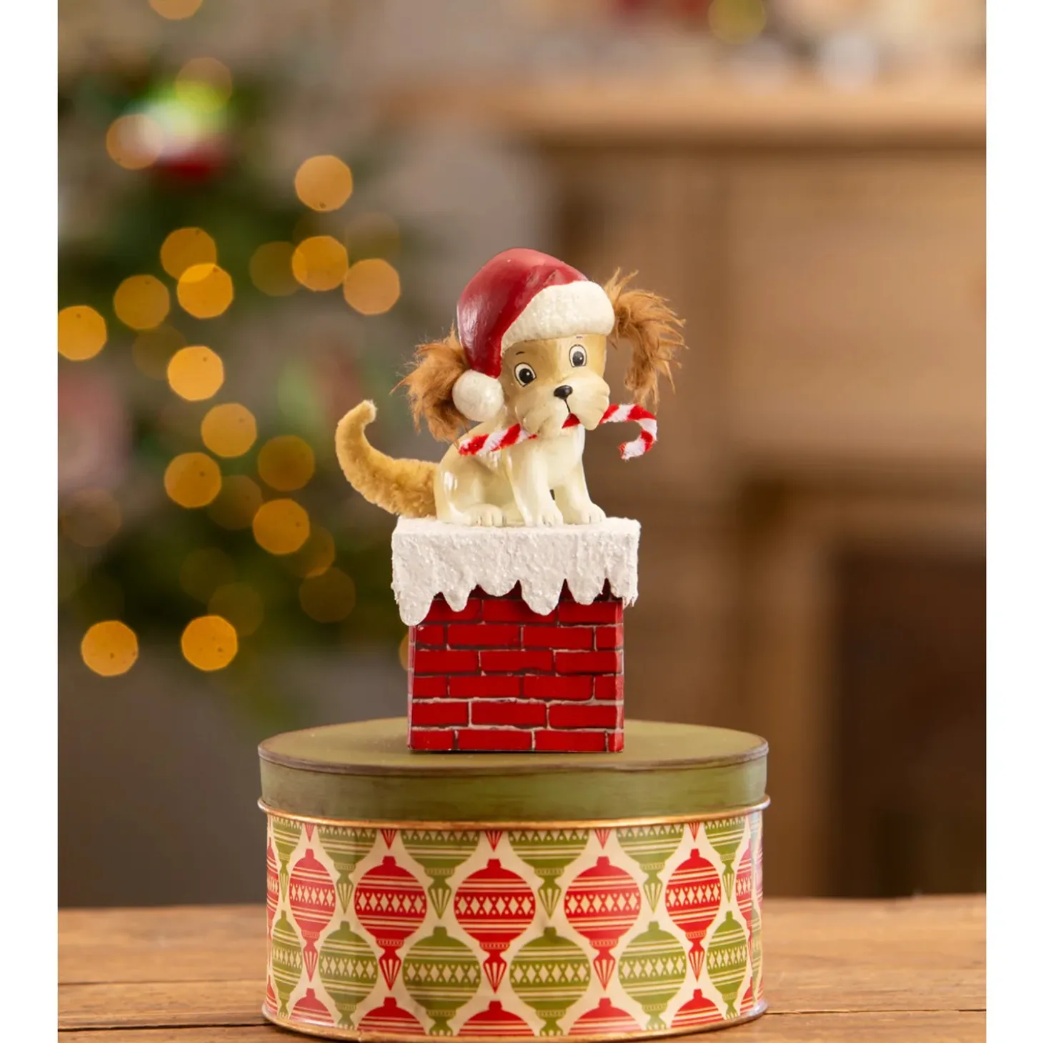 Bethany Lowe 5.75" Christmas Puppy On Box Vintage Christmas Decoration TL3368
