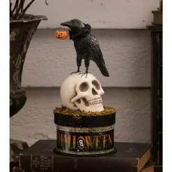 Bethany Lowe 9" Crow And Skull On Box Halloween Decoration TL3356