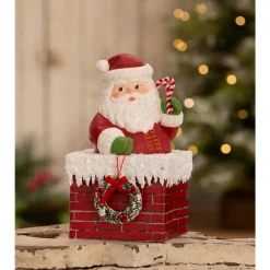 Bethany Lowe 7.75" Ho Ho Santa In Chimney Container Vintage Christmas Decor TL3363