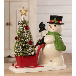 Bethany Lowe 14.5" Large Frosty Pushing Sled Vintage Christmas Decoration TD3173