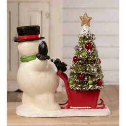 Bethany Lowe 14.5" Large Frosty Pushing Sled Vintage Christmas Decoration TD3173