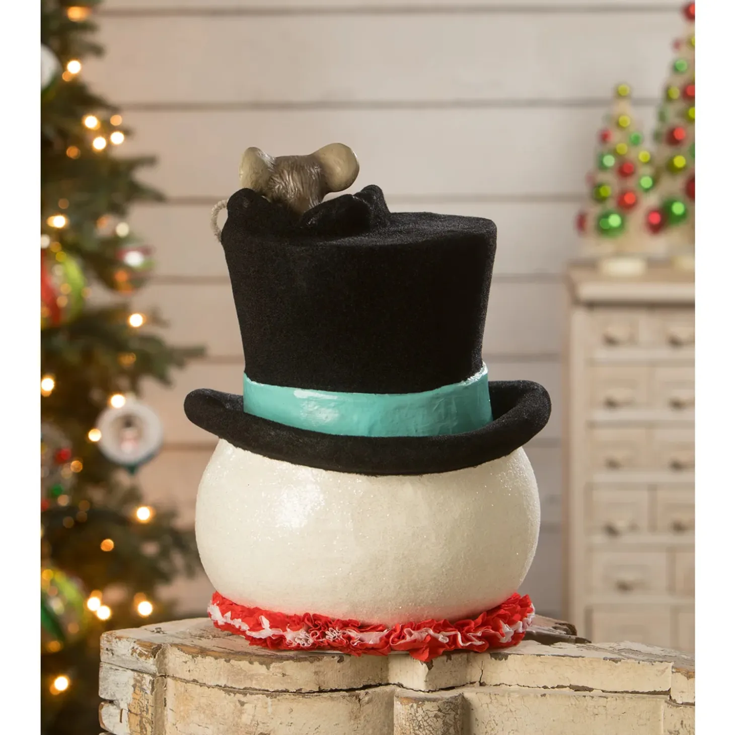 Bethany Lowe 14" Large Jolly Snowman Top Hat Surprise Christmas Decoration TD2140