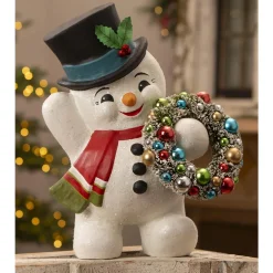 Bethany Lowe 17.25" Large Snowman With Wreath Vintage Inspired Christmas Figure TJ3321