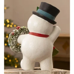Bethany Lowe 17.25" Large Snowman With Wreath Vintage Inspired Christmas Figure TJ3321