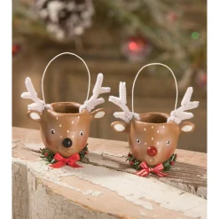 Bethany Lowe 3" Mini Reindeer Christmas Bucket Figure Or Ornament ML0425
