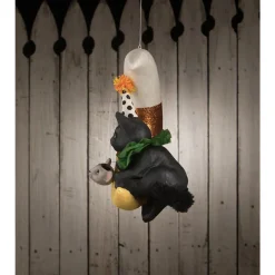 Bethany Lowe 15.75" Party Kitty In Candy Corn Moon Hanging Halloween Decoration TD1193