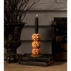 Bethany Lowe 6.25" Pumpkin Stack Halloween Candlestick Holder TD3132