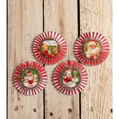 Bethany Lowe 3.5" Set Of 4 Kitschmas Rosette Vintage Christmas Ornaments TL3366