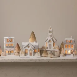 Bethany Lowe Metallic Gold, White, And Silver Glittered Christmas Buildings