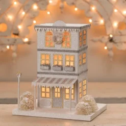 Bethany Lowe Metallic Gold, White, And Silver Glittered Christmas Buildings