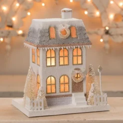 Bethany Lowe Metallic Gold, White, And Silver Glittered Christmas Buildings