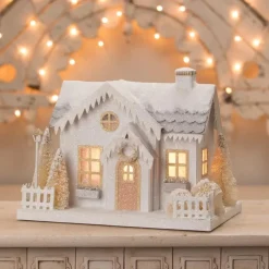 Bethany Lowe Metallic Gold, White, And Silver Glittered Christmas Buildings
