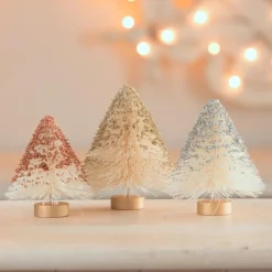 Bethany Lowe Set Of 3 Metallic Mini Bottle Brush Trees Christmas Decoration LC1542