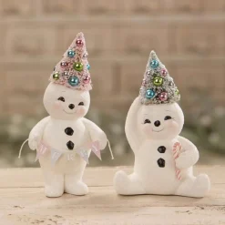 Bethany Lowe Set Of 2 Pastel Snowmen Christmas Figures