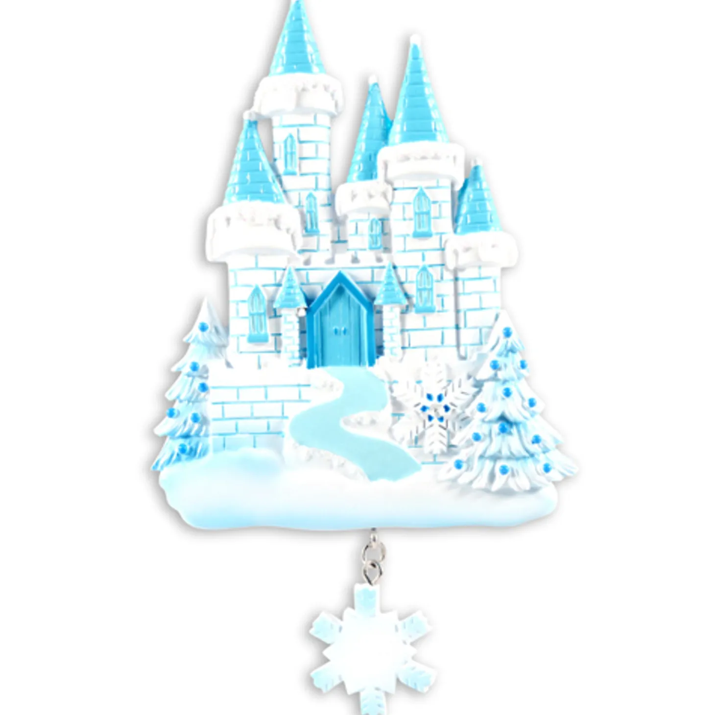 Blue And White Ice Castle Personalized Christmas Ornament OR1462