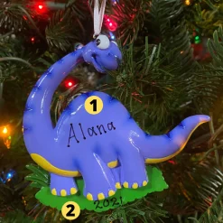 Blue Long Neck Dinosaur Personalized Christmas Ornament OR816-B