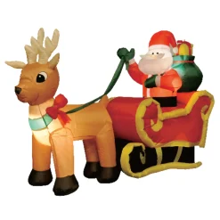 Brite Star 6' Santa In Sleigh With Reindeer Outdoor Christmas Inflatable Yard Decoration 49-030-00