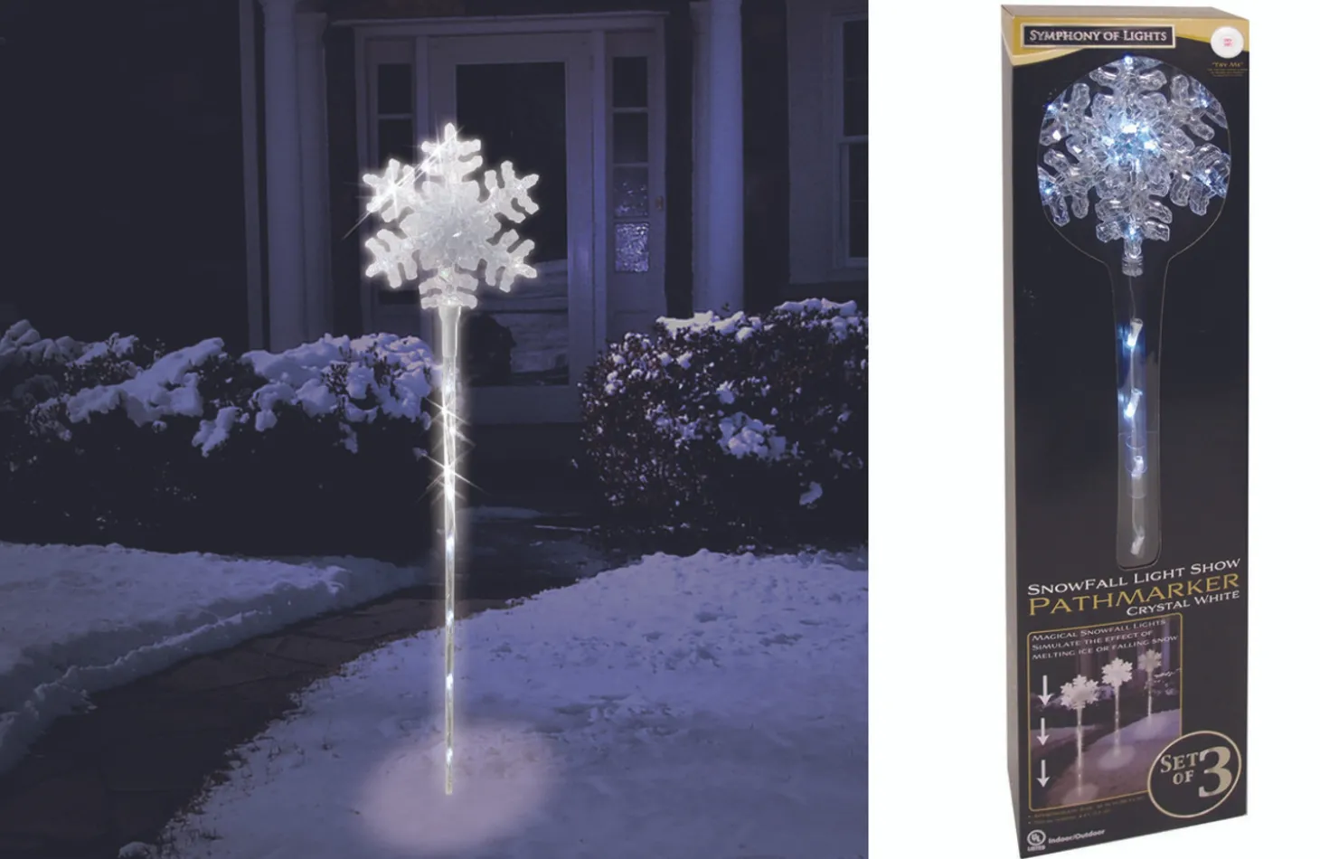 Brite Star Set Of 3 LED Snowfall Light Show Pathway Markers Outdoor Christmas Decoration 48-509-00