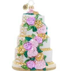 Christopher Radko Heart Shaped Wedding Cake Glass Christmas Ornament 1022099