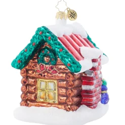 Christopher Radko Hidden Woods Hideaway Log Cabin Glass Christmas Ornament 1022049