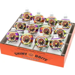 Christopher Radko Shiny Brite Halloween 12 Count 1.75" Decorated Rounds With Reflectors 4028050