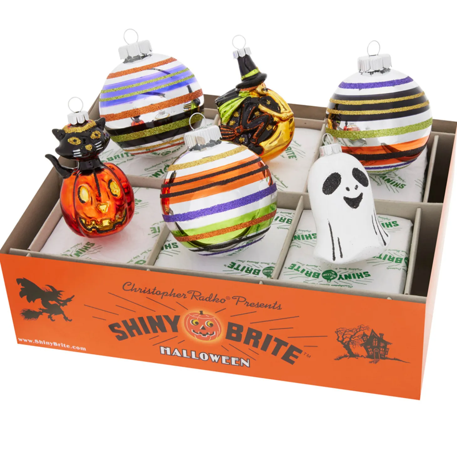 Christopher Radko Shiny Brite 3.25" Decorated Rounds & Figure Halloween Ornaments 4028180