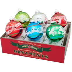 Christopher Radko Shiny Brite Holiday Splendor 3.25" Signature Flocked Round Christmas Ornaments 4028217
