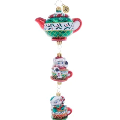 Christopher Radko Two Merry Mischief Makers Teapot Glass Christmas Ornament 1021902