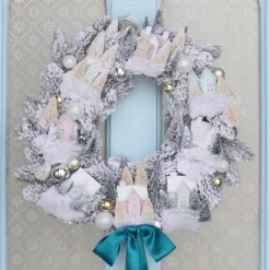 Cody Foster 18" Frosted Village Vintage Inspired Putz Christmas House Wreath CD-1965