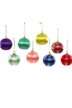 Cody Foster 3" Set Of 8 Striped Bright Color Satin Vintage Inspired Christmas Ornaments MO-5507-L