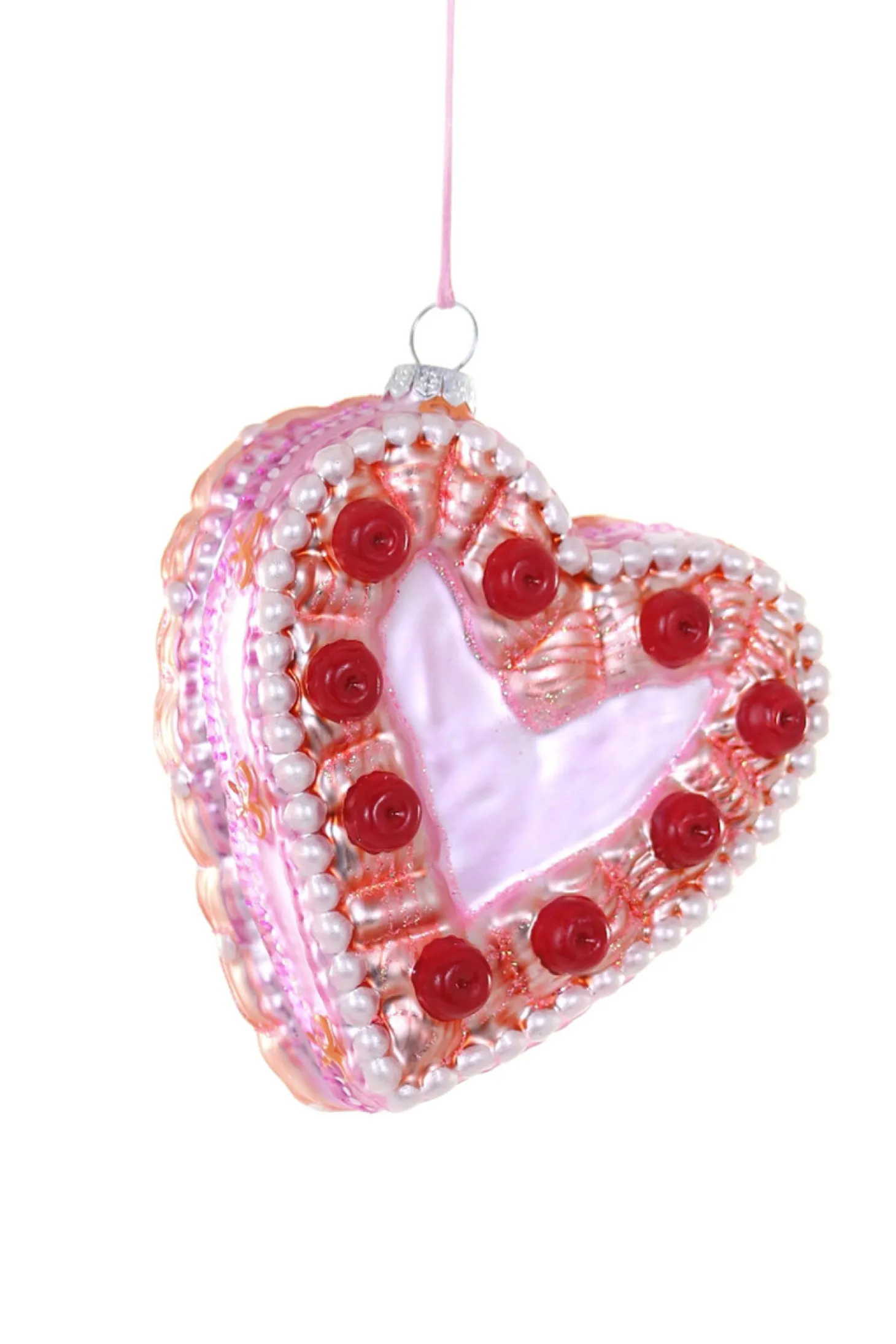 Cody Foster 4.5" Vintage Heart Shaped Cake Glass Christmas Ornament GL-518