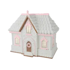 December Diamonds 16" Large Pink And White Gingerbread House Christmas Decoration 29-29612