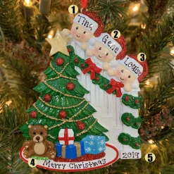 Family Of 3 Around The Christmas Tree Personalized Ornament OR1789-3