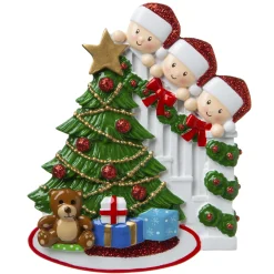 Family Of 3 Around The Christmas Tree Personalized Ornament OR1789-3