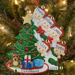 Family Of 5 Around The Christmas Tree Personalized Ornament OR1789-5
