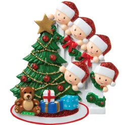 Family Of 5 Around The Christmas Tree Personalized Ornament OR1789-5