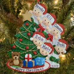 Family Of 6 Around The Christmas Tree Personalized Ornament OR1789-6
