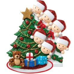 Family Of 6 Around The Christmas Tree Personalized Ornament OR1789-6
