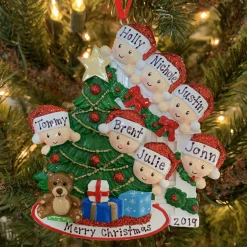 Family Of 7 Around The Christmas Tree Personalized Ornament OR1789-7