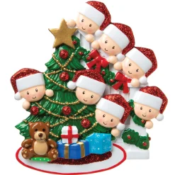 Family Of 7 Around The Christmas Tree Personalized Ornament OR1789-7