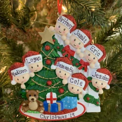 Family Of 8 Around The Christmas Tree Personalized Ornament OR1789-8