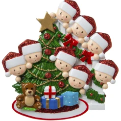 Family Of 8 Around The Christmas Tree Personalized Ornament OR1789-8