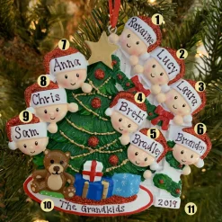 Family Of 9 Around The Christmas Tree Personalized Ornament OR1789-9