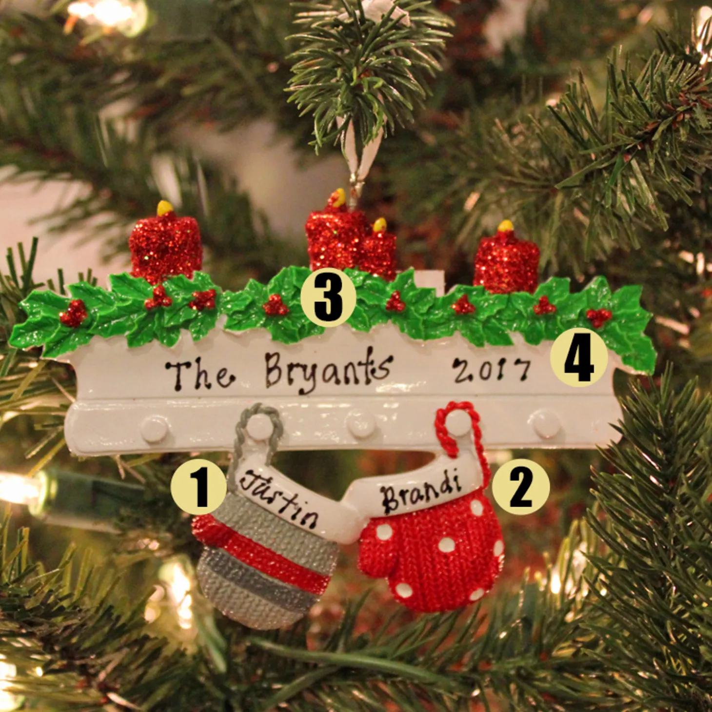 Family Personalized Christmas Ornament With 2 Mittens
