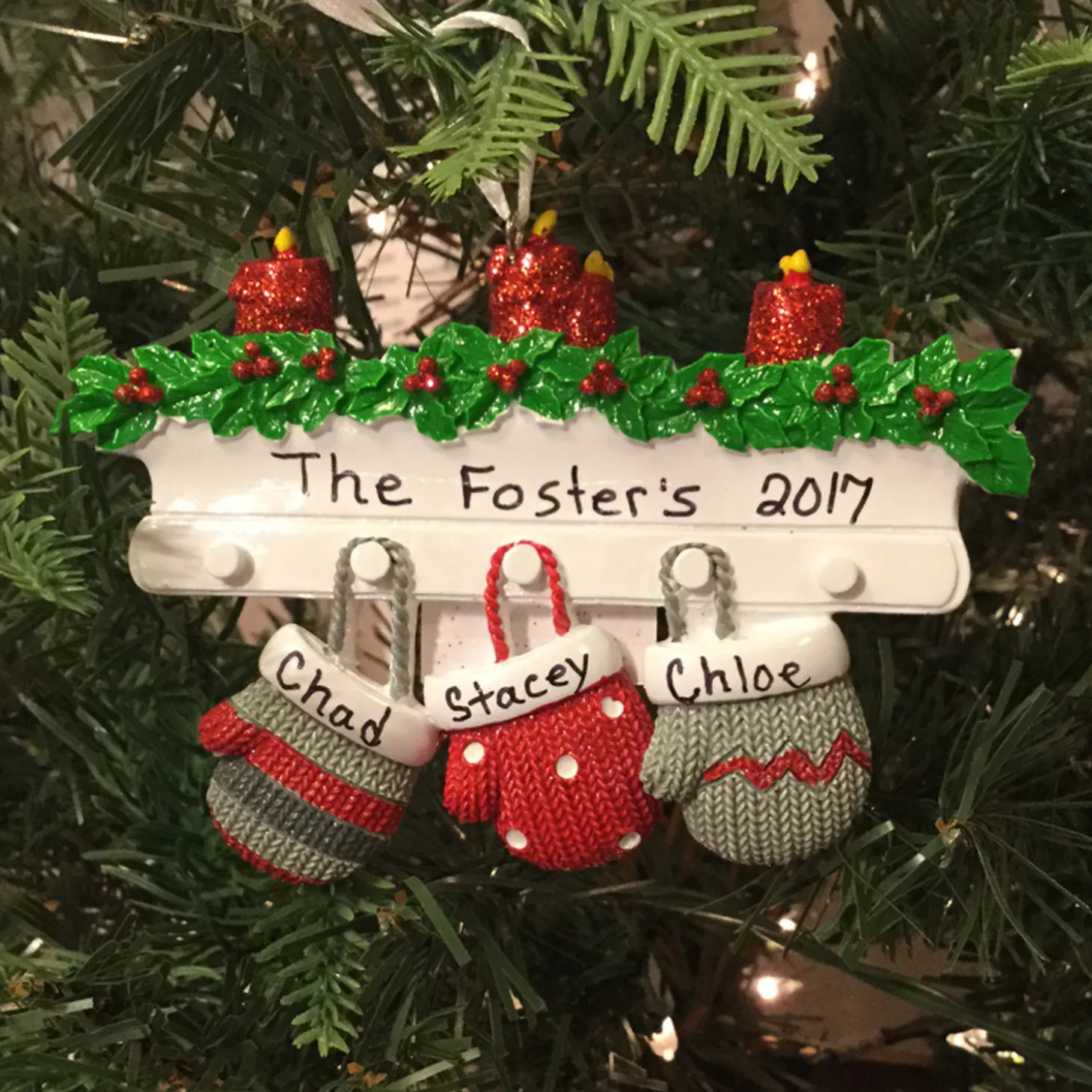 Family Personalized Christmas Ornament With 3 Mittens