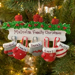 Family Personalized Christmas Ornament With 5 Mittens